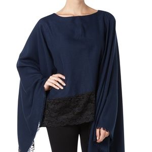 Twin-Set Blue Knitted Laced Poncho